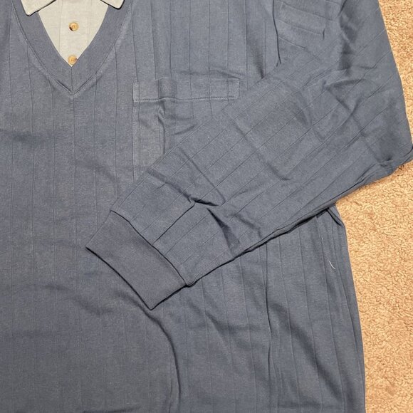 VTG 60s Haband Shirt Sz XXL Blue Beige Long Sleeve Layered Look Madmen Lot of 2 - Picture 4 of 14